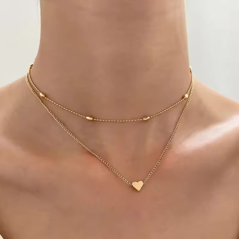 Layered Pendant Necklace for Women – Crystal Heart & Star Charms | Vintage Style