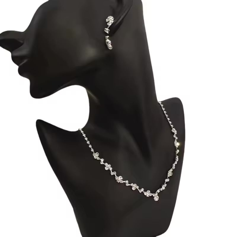 Elegant Bridal Jewelry Set – Silver Crystal Choker, Earrings & Bracelet