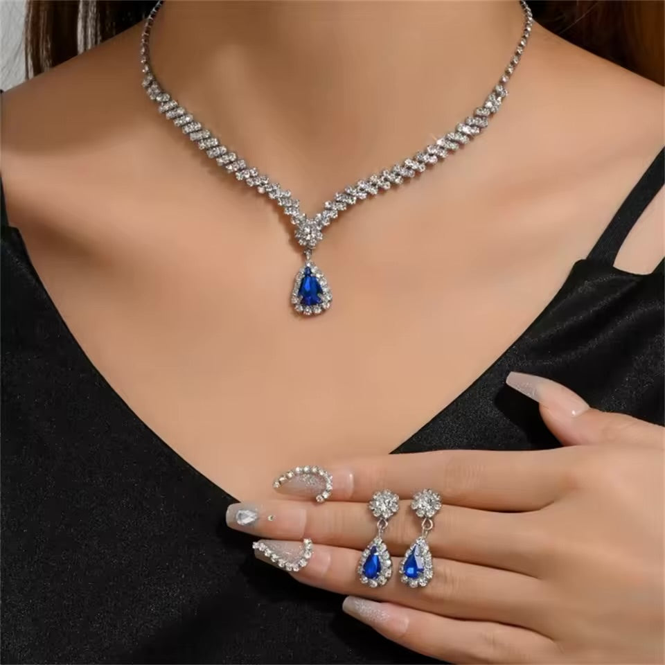 Luxury V-Shaped Rhinestone Necklace & Earring Set for Women