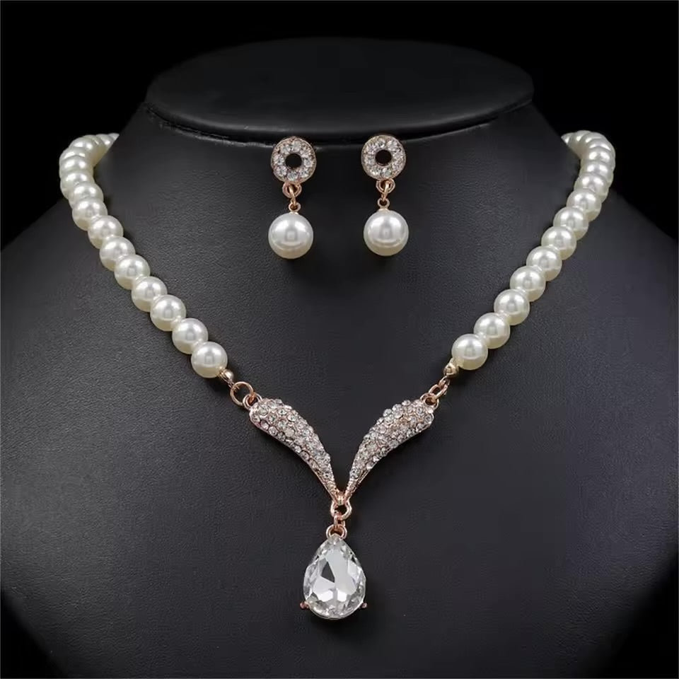 Luxury V-Shaped Rhinestone Necklace & Earring Set for Women