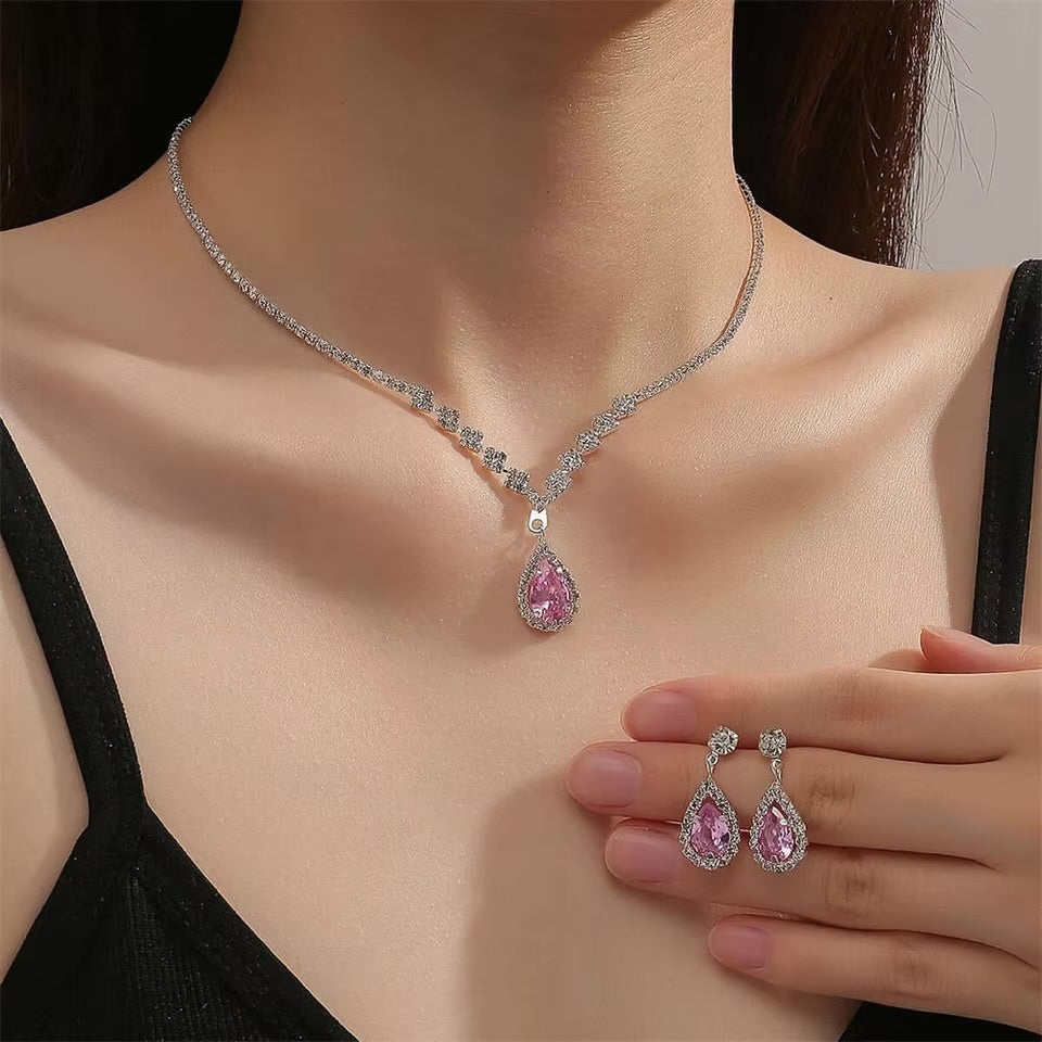 Luxury V-Shaped Rhinestone Necklace & Earring Set for Women