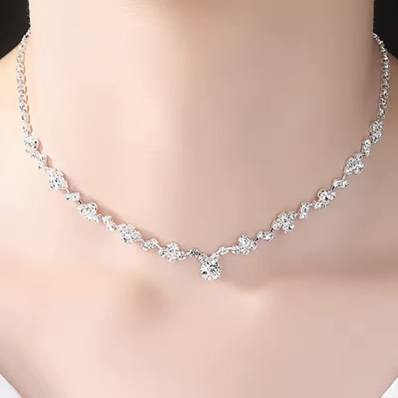 Elegant Bridal Jewelry Set – Silver Crystal Choker, Earrings & Bracelet