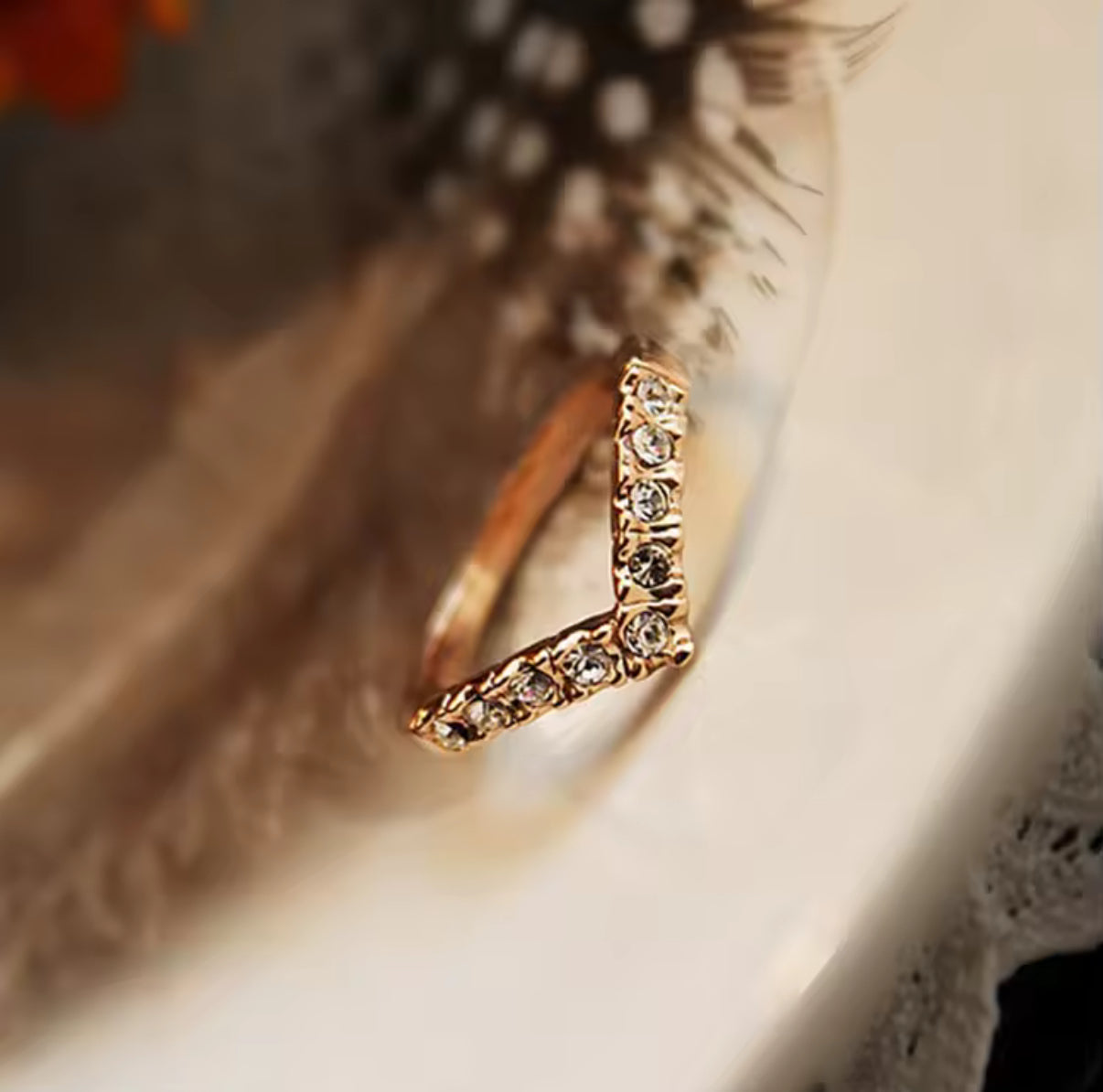 V-Shaped Crystal Fashion Ring for Women – Unique Design Jewelry