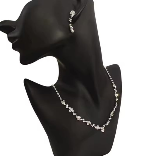 Elegant Bridal Jewelry Set – Silver Crystal Choker, Earrings & Bracelet