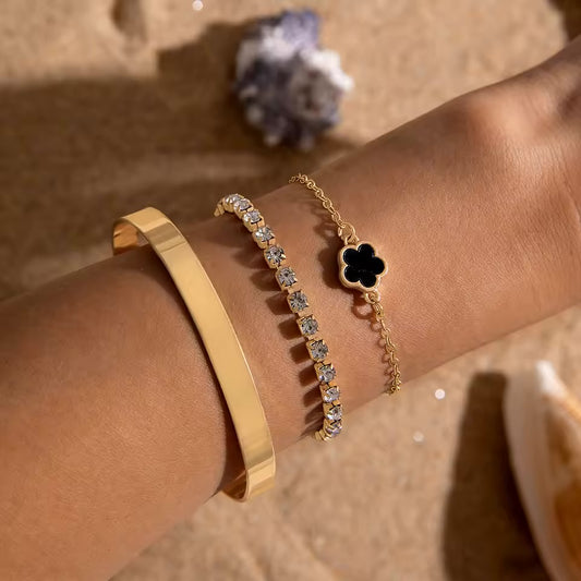 3Pcs Boho Gold Rhinestone Bracelet Set for Women – Minimalist Jewelry