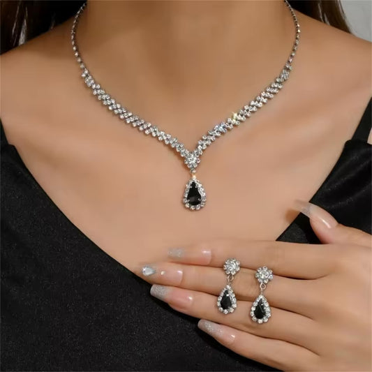 Luxury V-Shaped Rhinestone Necklace & Earring Set for Women