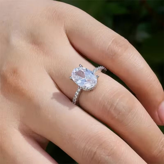 Oval Pigeon Egg Zirconia Ring – Platinum-Plated Engagement Jewelry for Women