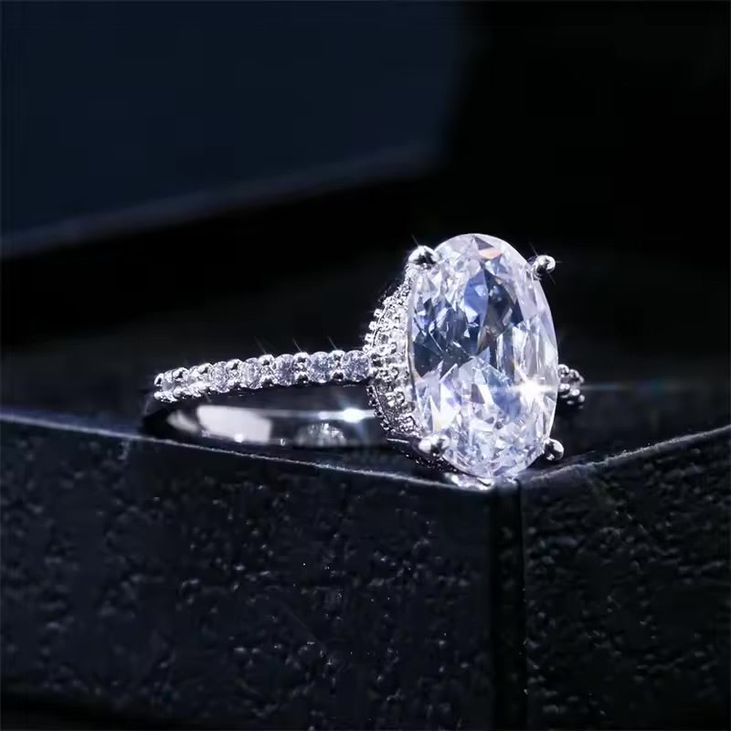 Oval Pigeon Egg Zirconia Ring – Platinum-Plated Engagement Jewelry for Women