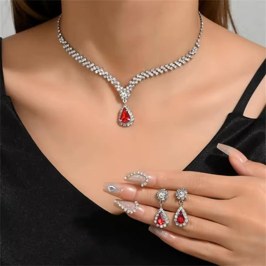 Luxury V-Shaped Rhinestone Necklace & Earring Set for Women