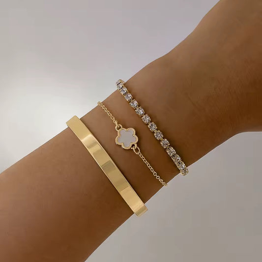 3Pcs Boho Gold Rhinestone Bracelet Set for Women – Minimalist Jewelry
